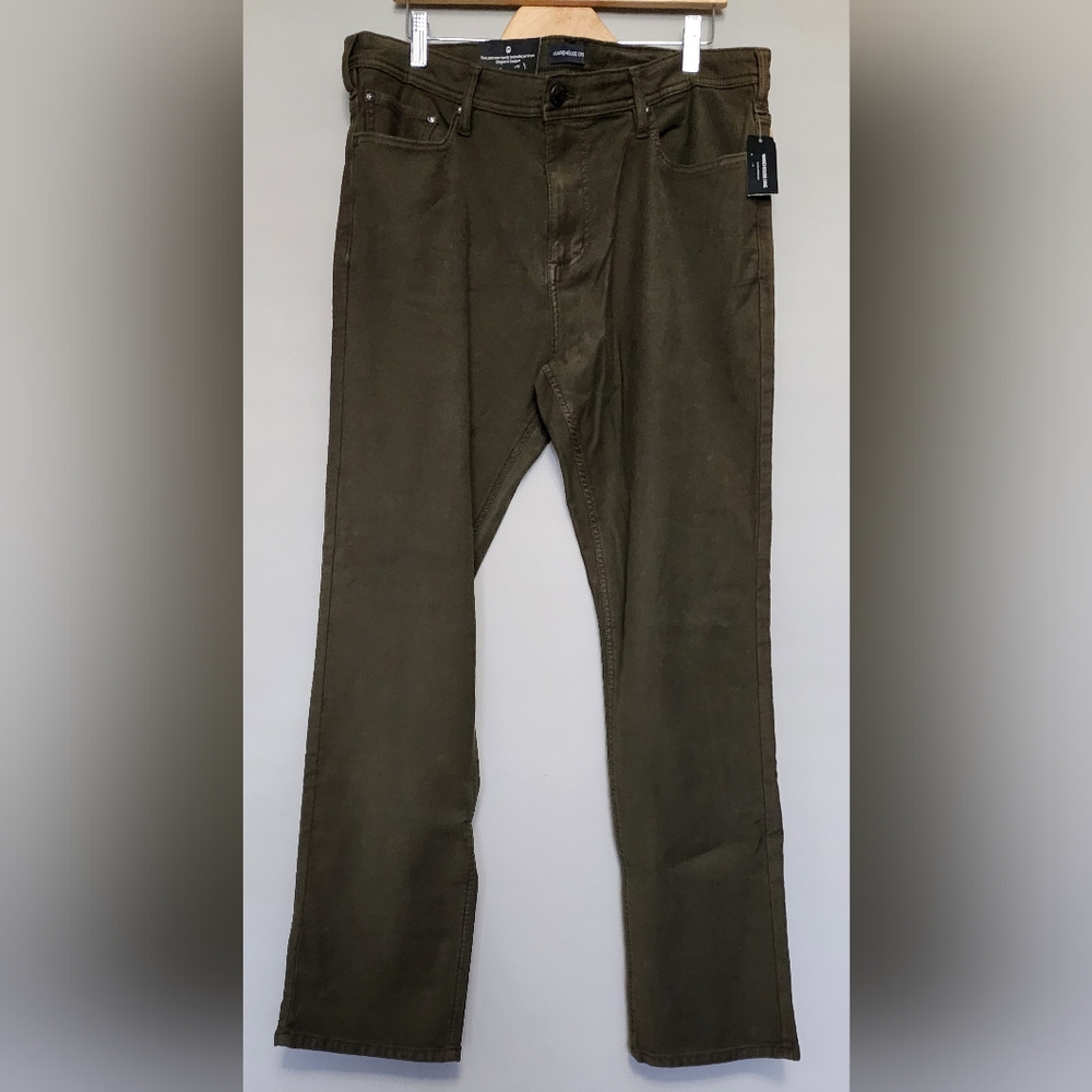 Warehouse One Olive Green Straight-Leg Jeans